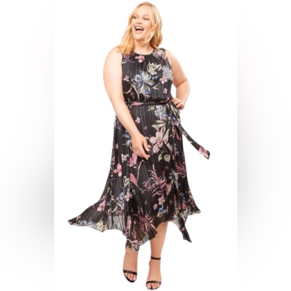 Lane Bryant Black Asymmetrical Floral Dress